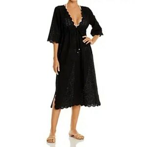 Tory Burch Broderie Beach Cover Up Midi Dress Eyelet Lace Black Size Small
